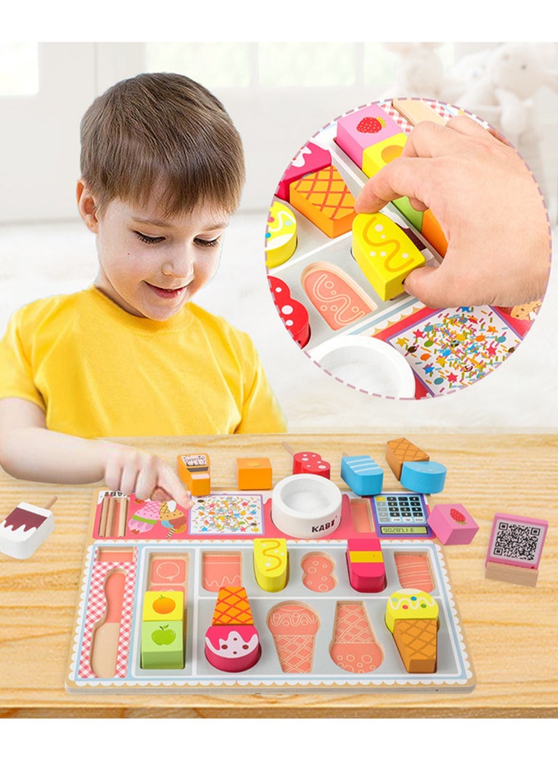 مجموعة ألعاب تعليمية لمطبخ محاكاة خشبية للأطفال (مزيج متجر الفاكهة) - Image 2