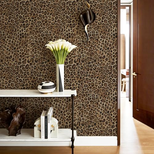 JiffDiff Upgrade Leopard Print Peel and Stick Wallpaper, 17.3" x 400" Waterproof Removable Self Adhesive Wallpaper, Brown Unique Funky Cheetah Contact Paper for Bedroom, Bathroom, Decor - Image 4
