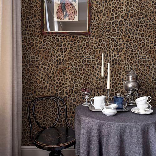 JiffDiff Upgrade Leopard Print Peel and Stick Wallpaper, 17.3" x 400" Waterproof Removable Self Adhesive Wallpaper, Brown Unique Funky Cheetah Contact Paper for Bedroom, Bathroom, Decor - Image 5