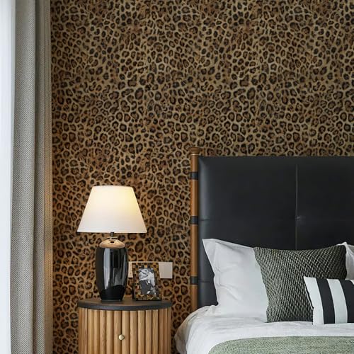 JiffDiff Upgrade Leopard Print Peel and Stick Wallpaper, 17.3" x 400" Waterproof Removable Self Adhesive Wallpaper, Brown Unique Funky Cheetah Contact Paper for Bedroom, Bathroom, Decor - Image 2