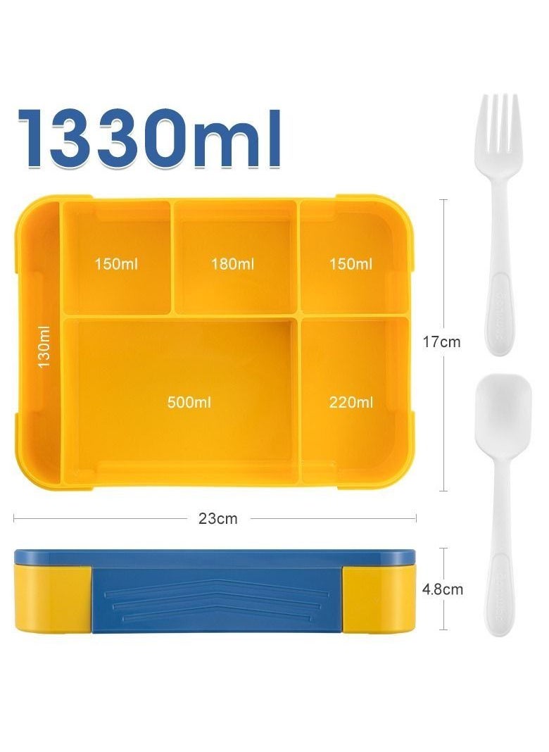 Generic - Bento Lunch Box for Kids 1330ml Large Leak proof 6 Compartments Kids Lunchbox Bento Box with Utensils for Back to School Book-Style Reusable Lunch Sack - Image 1