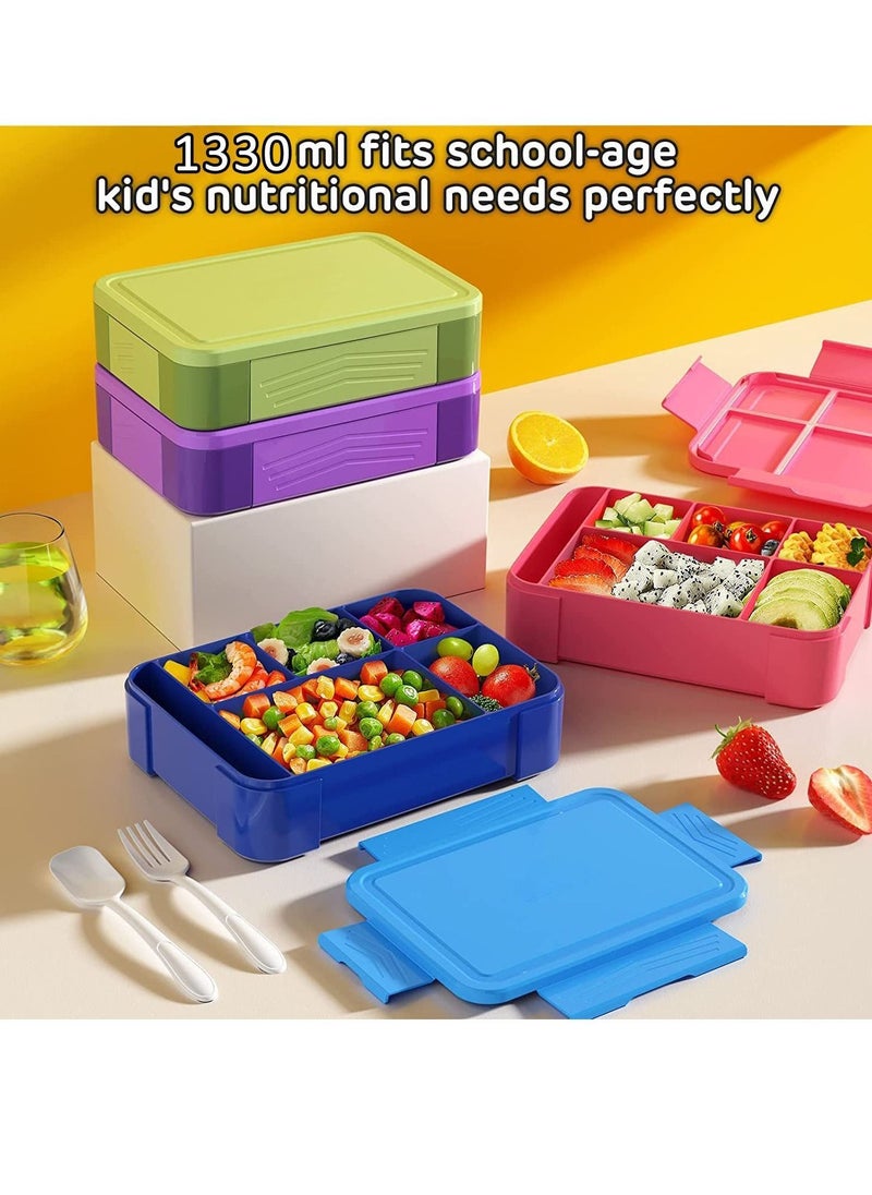 Generic - Bento Lunch Box for Kids 1330ml Large Leak proof 6 Compartments Kids Lunchbox Bento Box with Utensils for Back to School Book-Style Reusable Lunch Sack - Image 1