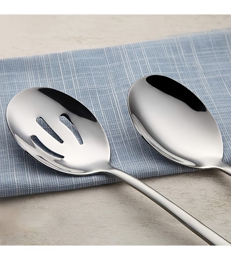 6pcs Silvery Stainless Steel Serving Spoons Including Solid And Slotted Utensils For Buffet Catering And Foodservice - Image 2