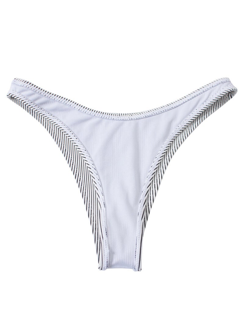 Women's 3-Piece Ribbed Swimsuit Set, White Striped One-Shoulder Underwired Bikini with Bodycon Cover-Up Skirt - Image 3