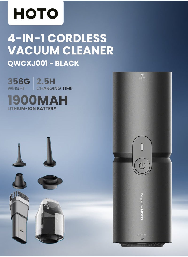 HOTO Handheld Cordless Vacuum Cleaner | 4-in-1 Air Duster & Blower – 15000Pa Powerful Suction | USB-C Rechargeable | High-Speed 500L/min Airflow  Compact & Lightweight, for Desk, Computer, Keyboard Cleaning, Inflating & Vacuum Sealing – Black  - Image 1