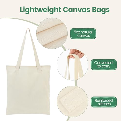 Carbrea 12 Pack Large Canvas Tote Bag - Lightweight Thin Tote Bags Bulk Blank Shopping Reusable Grocery Bags for DIY Gift Sublimation Activity - Beige - Image 5