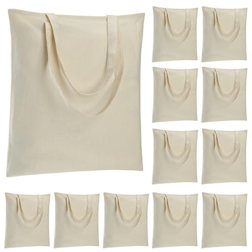 Carbrea 12 Pack Large Canvas Tote Bag - Lightweight Thin Tote Bags Bulk Blank Shopping Reusable Grocery Bags for DIY Gift Sublimation Activity - Beige - Image 1