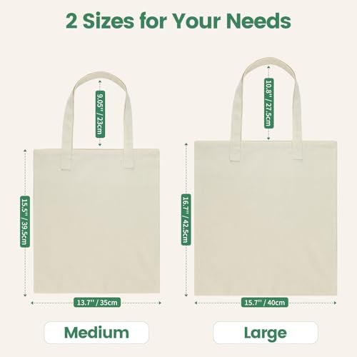 Carbrea 12 Pack Large Canvas Tote Bag - Lightweight Thin Tote Bags Bulk Blank Shopping Reusable Grocery Bags for DIY Gift Sublimation Activity - Beige - Image 4
