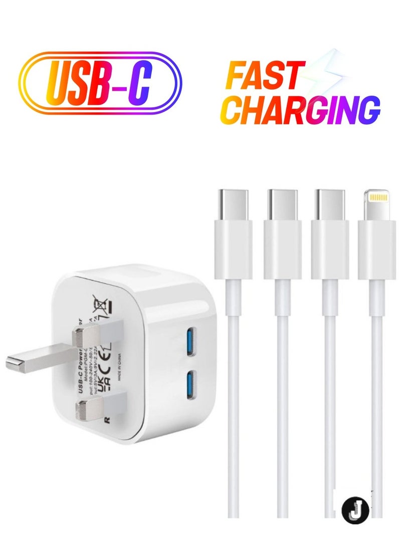 JAJEEK 2-Pack iPhone 16 Charger – Fast USB-C to Lightning Charging Cable & Plug, Dual C Fast Charge for iPhone 16/15/14/13/12/11 Pro/Pro Max/XS Max/XR/SE/8 Plus, iPad Pro Air Mini, 1M Long - Image 1