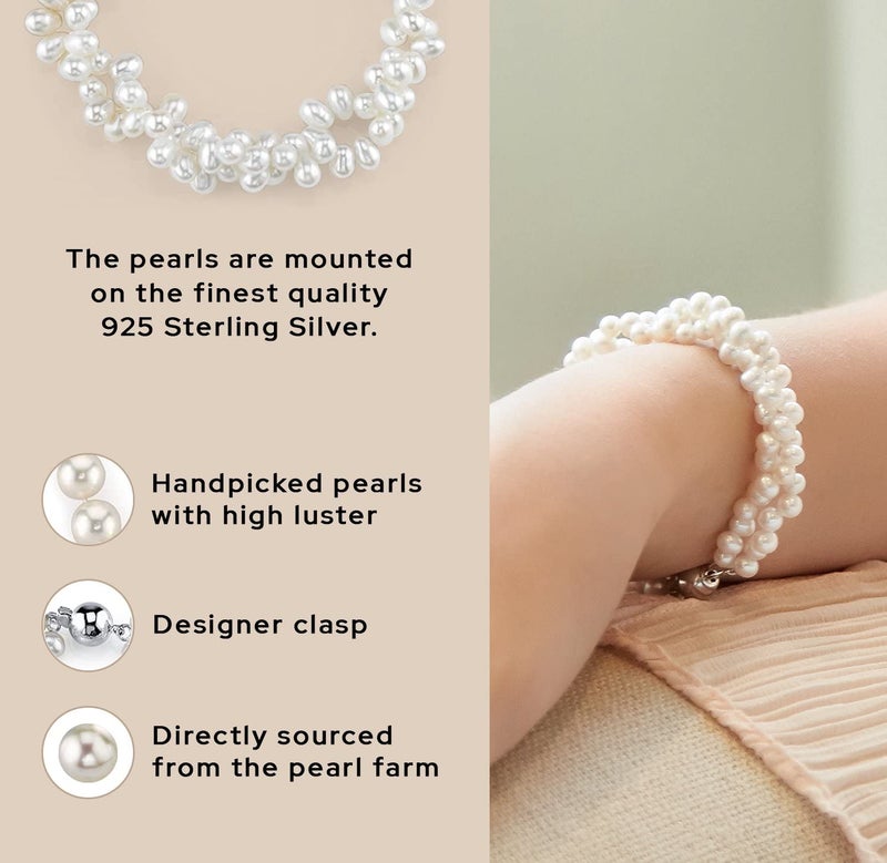 The Pearl Source 4-5mm Rice Shaped White Freshwater Pearl Bracelet for Women - Cultured Pearl Bracelet in 925 Sterling Silver with Genuine Cultured Pearls Pearl Gifts for Anniversary - Image 5
