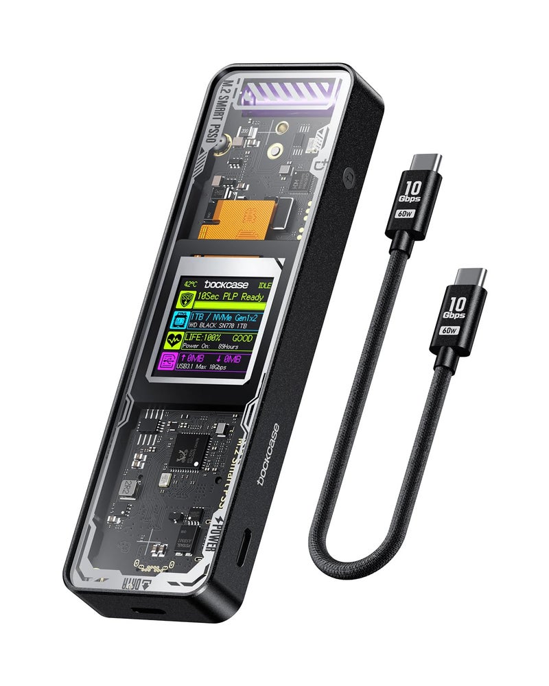 DOCKCASE Explorer Edition M.2 NVMe SSD Enclosure,Support 10s PLP Prevents Write Data Loss,USB 3.2 Gen 2 Type-C (10 Gbps), fits NVMe PCIe,Size 2230/2242/2260/2280,Support M-Key B+M Key UASP - Image 1
