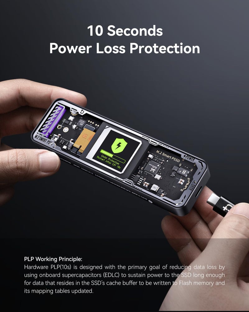 DOCKCASE Explorer Edition M.2 NVMe SSD Enclosure,Support 10s PLP Prevents Write Data Loss,USB 3.2 Gen 2 Type-C (10 Gbps), fits NVMe PCIe,Size 2230/2242/2260/2280,Support M-Key B+M Key UASP - Image 3