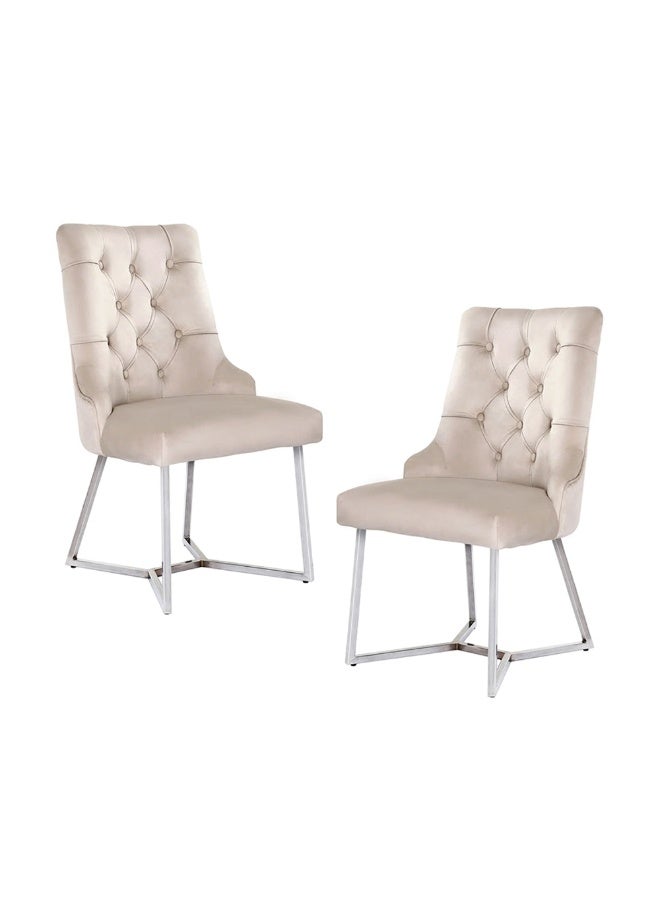 VANITY LIVING Rinerra Dining Chairs – Set of 2, Beige Velvet Upholstery with Chrome Legs – Elegant Button-Tufted Accent Chairs for Dining Room, Living Room, or Office  - Image 2