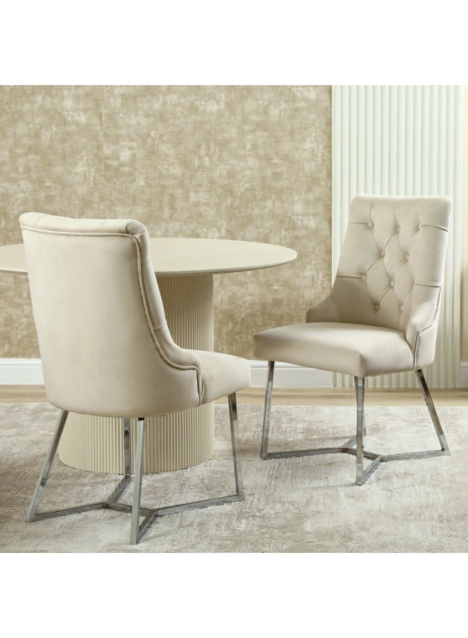 VANITY LIVING Rinerra Dining Chairs – Set of 2, Beige Velvet Upholstery with Chrome Legs – Elegant Button-Tufted Accent Chairs for Dining Room, Living Room, or Office  - Image 3