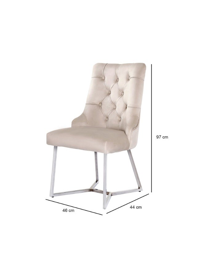 VANITY LIVING Rinerra Dining Chairs – Set of 2, Beige Velvet Upholstery with Chrome Legs – Elegant Button-Tufted Accent Chairs for Dining Room, Living Room, or Office  - Image 4