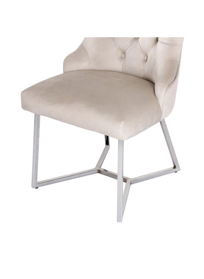 VANITY LIVING Rinerra Dining Chairs – Set of 2, Beige Velvet Upholstery with Chrome Legs – Elegant Button-Tufted Accent Chairs for Dining Room, Living Room, or Office  - Image 5