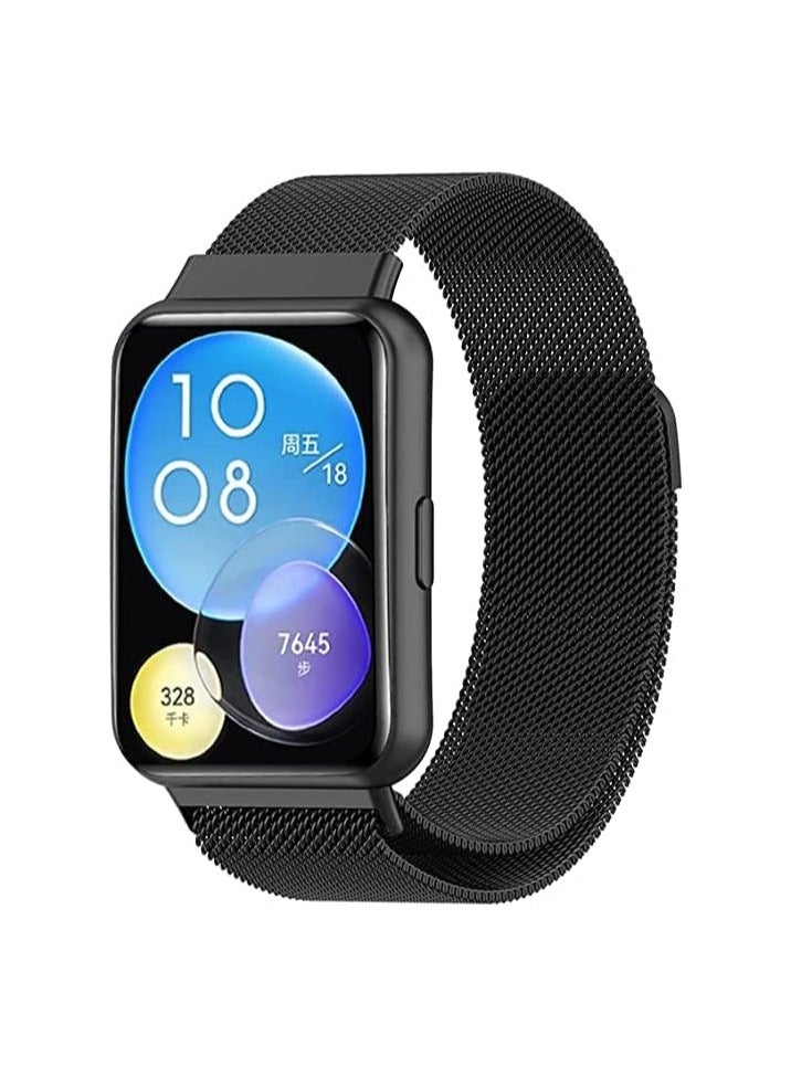 Strap Compatible with Huawei Watch Fit 2 Strap Milanese Steel Watch Band Magnetic Bracelet Strap/(Black) - Image 1