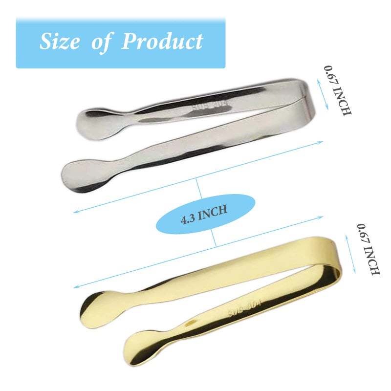 Sunenlyst 6PCS Ice Tongs Mini Sugar Tongs 4.25Inch Tong for Serving Food Small Serving Tong, Kitchen Tong for Appetizers,Tea Party, Coffee Bar, Desserts by Sunenlyst (Silver and Gold) - Image 2