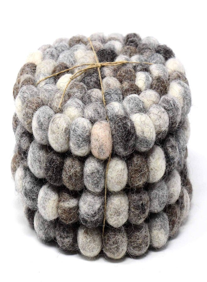 Global Crafts - Hand Crafted Felt Ball Wool Coaster Set - 4" Round Tie-Dye Grey, 4-Pack - Image 1