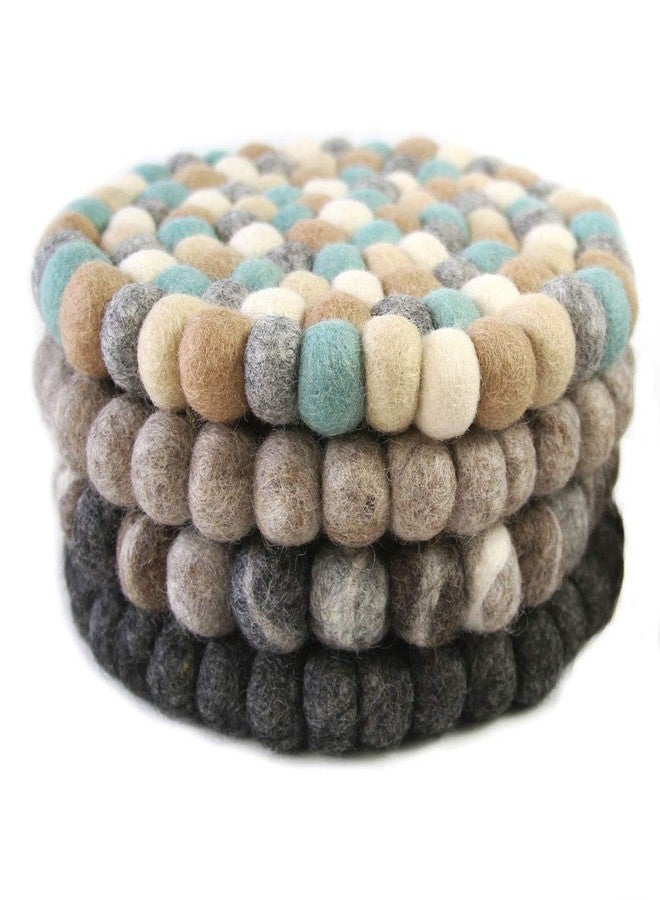 Global Crafts - Hand Crafted Felt Ball Wool Coaster Set - 4" Round Tie-Dye Grey, 4-Pack - Image 5