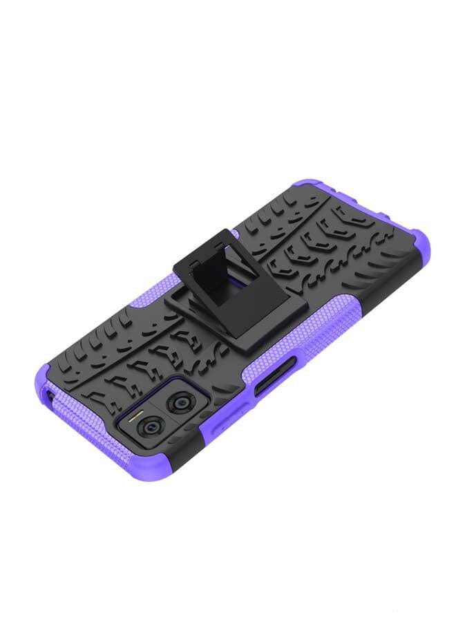 Case For Motorola Moto E22 Tire Texture TPU + PC Phone Case with Holder (Purple/Black) - Image 2