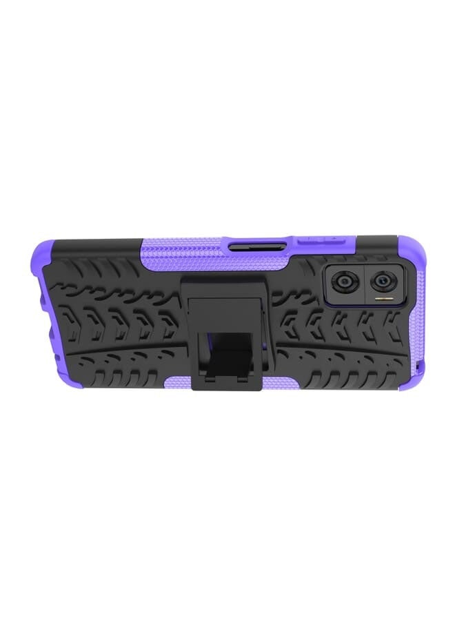 Case For Motorola Moto E22 Tire Texture TPU + PC Phone Case with Holder (Purple/Black) - Image 3