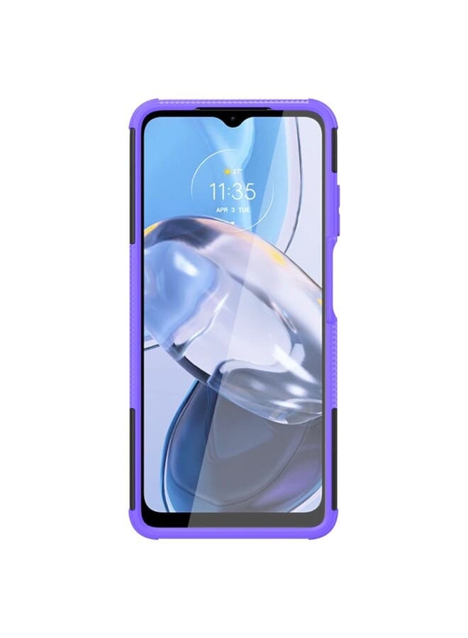 Case For Motorola Moto E22 Tire Texture TPU + PC Phone Case with Holder (Purple/Black) - Image 4