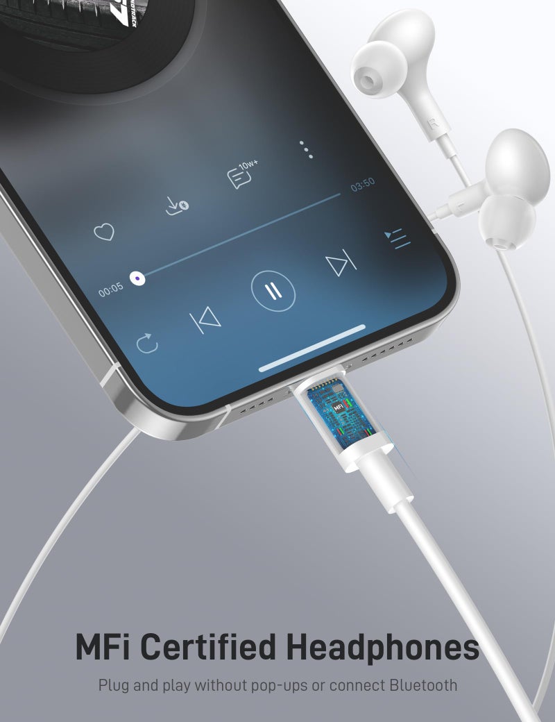 iMangoo for MFi-Certified Lightning Wired Earbuds for Apple, Magnetic in Ear Buds Headphones with HiFi Bass,3 Ear Tips Mic Corded Earphones for Gym, Commuting for iPhone 14 Plus 13 12 11 Pro Max White - Image 2