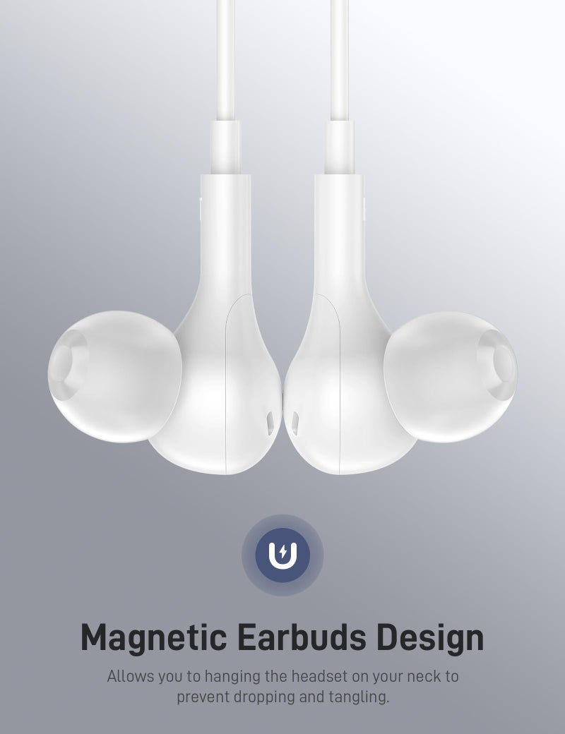 iMangoo for MFi-Certified Lightning Wired Earbuds for Apple, Magnetic in Ear Buds Headphones with HiFi Bass,3 Ear Tips Mic Corded Earphones for Gym, Commuting for iPhone 14 Plus 13 12 11 Pro Max White - Image 4
