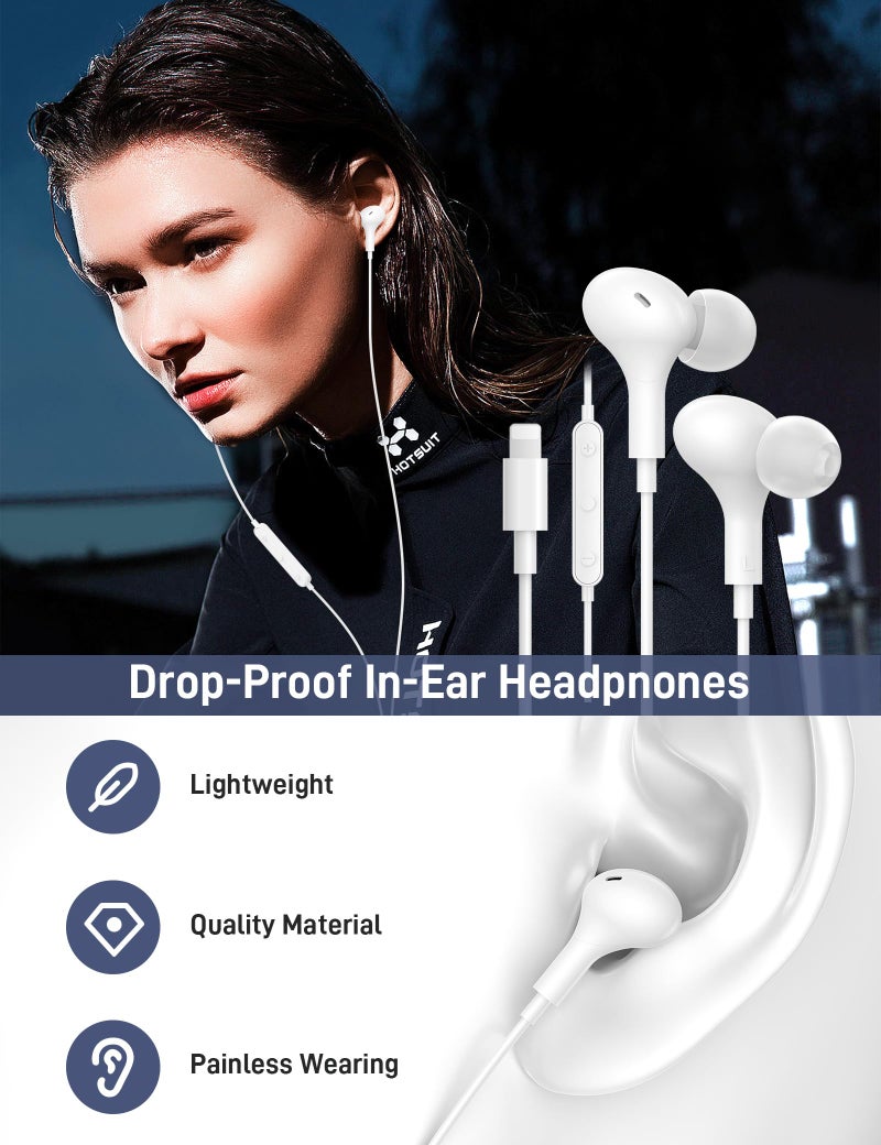 iMangoo for MFi-Certified Lightning Wired Earbuds for Apple, Magnetic in Ear Buds Headphones with HiFi Bass,3 Ear Tips Mic Corded Earphones for Gym, Commuting for iPhone 14 Plus 13 12 11 Pro Max White - Image 3
