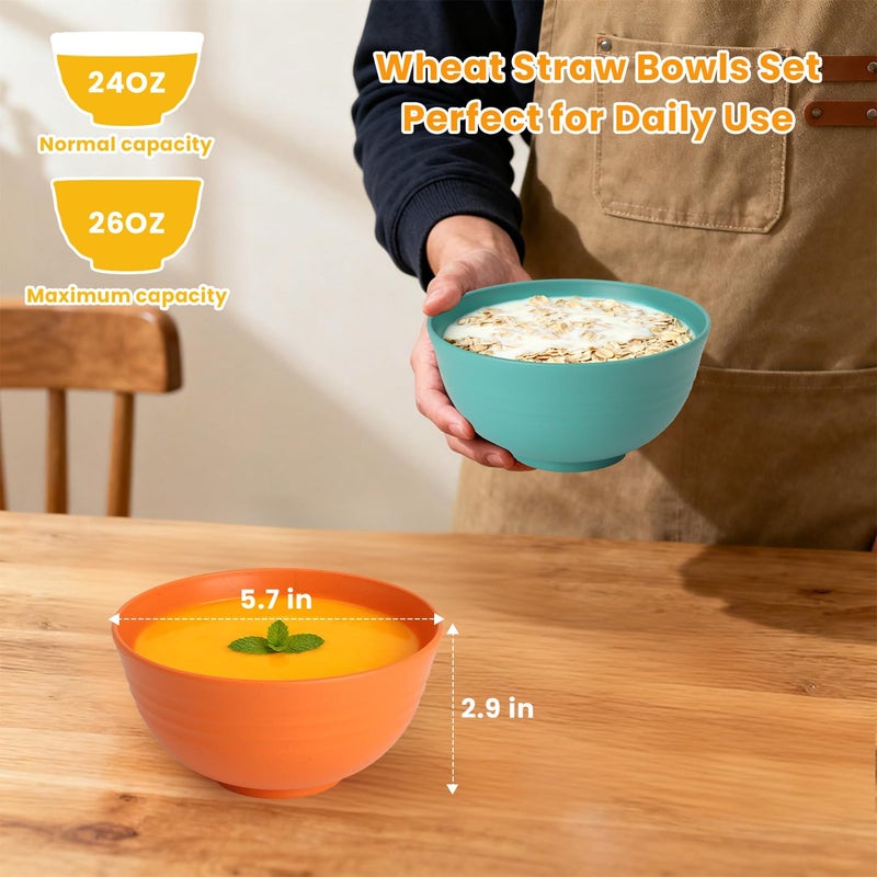 Homienly Plastic Bowls Alternative, Unbreakable Wheat Straw Cereal Bowls 8 PCS - Microwave & Dishwasher Safe Bowl for Cereal, Snack, Rice, Salad, Soup Bowls for Kitchen, Camping, Party(Muliti,26 OZ) - Image 2