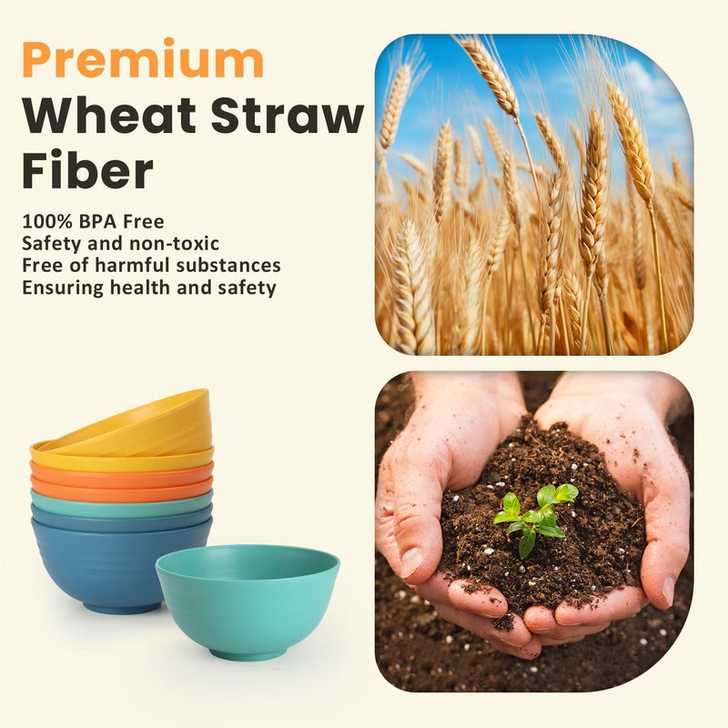 Homienly Plastic Bowls Alternative, Unbreakable Wheat Straw Cereal Bowls 8 PCS - Microwave & Dishwasher Safe Bowl for Cereal, Snack, Rice, Salad, Soup Bowls for Kitchen, Camping, Party(Muliti,26 OZ) - Image 3