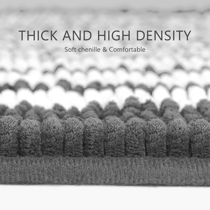 Tindbea Bathroom Rugs Set 2 Piece, Extra Soft and Absorbent Fluffy Striped Chenille Bath Mat Rug Set, Non Slip Bathroom Floor Mat, Machine Washable (20" x 32" Plus 16" x 24", Dark Gray) - Image 2