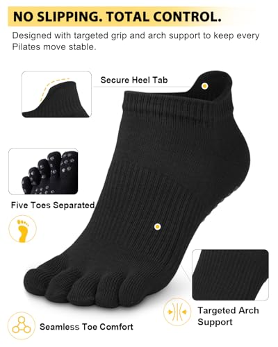 Aoliks Pilates Grip Socks for Women Ankle Non Slip Yoga Workout Socks for Toe Grip Barre Reformer Training Cotton Grippy Socks with Arch Support Pilates Accessories - Image 3