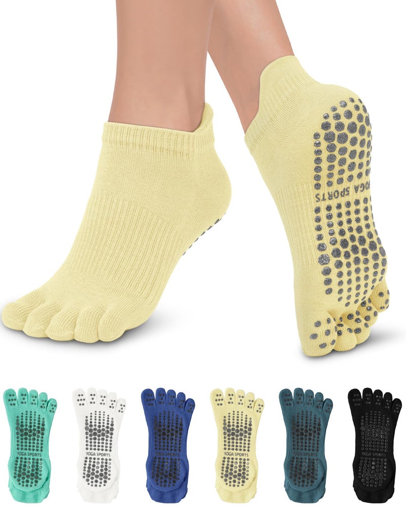 Aoliks Pilates Grip Socks for Women Ankle Non Slip Yoga Workout Socks for Toe Grip Barre Reformer Training Cotton Grippy Socks with Arch Support Pilates Accessories - Image 2