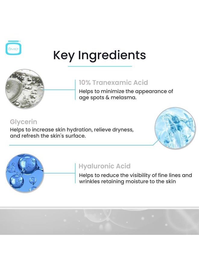 Omic 10% Tranexamic Acid Serum for Face - 1 fl oz / 30ml - Skin Brightening Serum, For Brown Spots, Even Out Skin Tone - with Hyaluronic Acid, Glycerin, Natural formula - Image 2