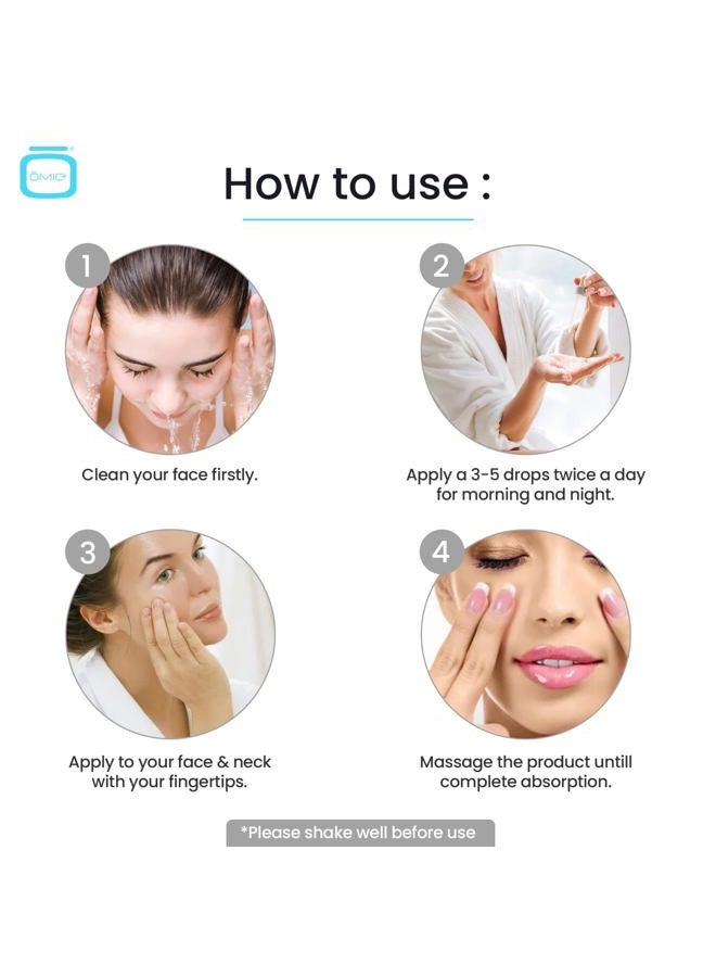 Omic 10% Tranexamic Acid Serum for Face - 1 fl oz / 30ml - Skin Brightening Serum, For Brown Spots, Even Out Skin Tone - with Hyaluronic Acid, Glycerin, Natural formula - Image 3