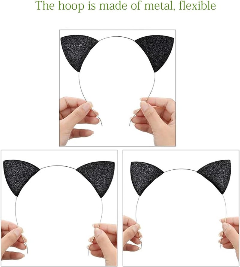 Merroyal Glitter Cat Ears Headband Halloween Fancy Dress Cat Woman Hairband Cosplay - Image 3