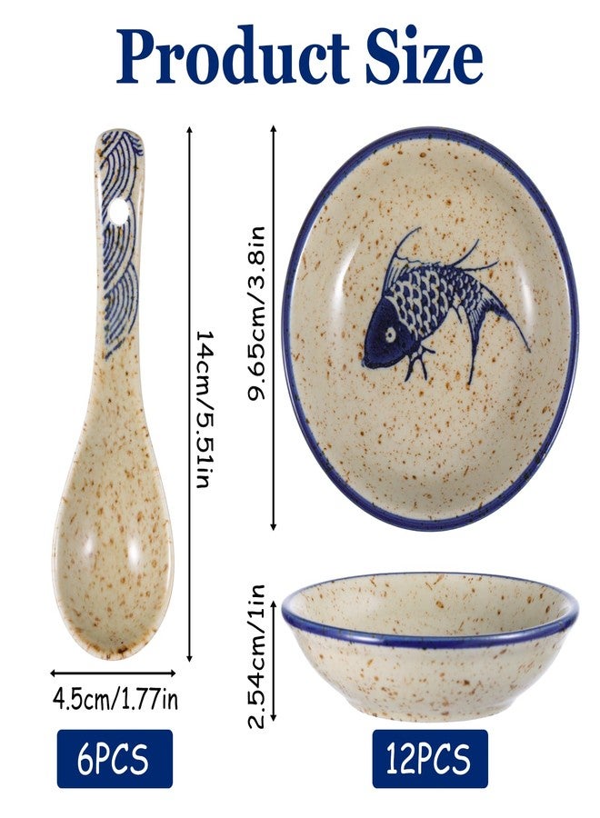 Zelphvt 12 Pcs Ceramic Soy Sauce Dishes 2 Oz Round Japanese Sauce Dishes with 6 Ceramic Spoon, Small Seasoning Soy Dipping Bowl Plate for Dips, Dipping Sauces, Condiments and Snacks - Image 2