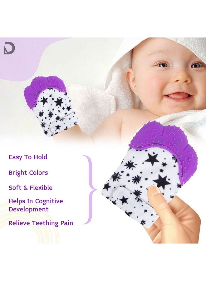 DaKos Teething Mitten Soft Food Grade Silicone Teether Mitten Glove Handy Teething Mit Toy For Self Soothing Bpa Free For 3�12 Months Infants (Star Purple Pack Of 2) - Image 4