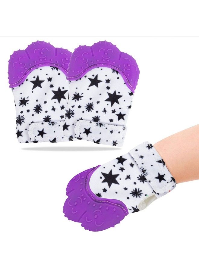 DaKos Teething Mitten Soft Food Grade Silicone Teether Mitten Glove Handy Teething Mit Toy For Self Soothing Bpa Free For 3�12 Months Infants (Star Purple Pack Of 2) - Image 2