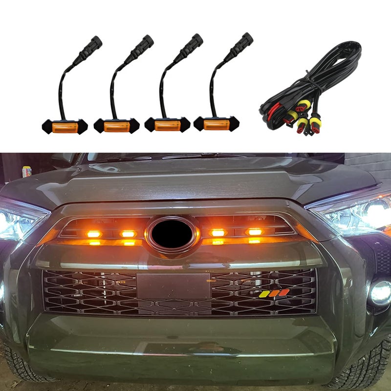 Rebvugr 4PCS LED Grille Lights Amber Lens Waterproof Dustproof Light Grille Front Bumper Hood Mesh Grill LED Light with Fuse LED Amber Grill Lights Fits for Most Vehicles - Image 3