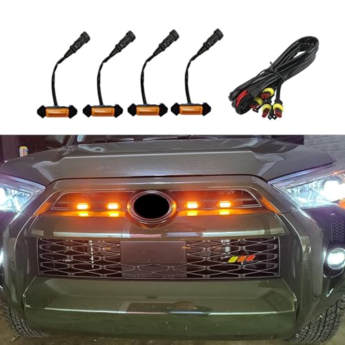 Rebvugr 4PCS LED Grille Lights Amber Lens Waterproof Dustproof Light Grille Front Bumper Hood Mesh Grill LED Light with Fuse LED Amber Grill Lights Fits for Most Vehicles - Image 1