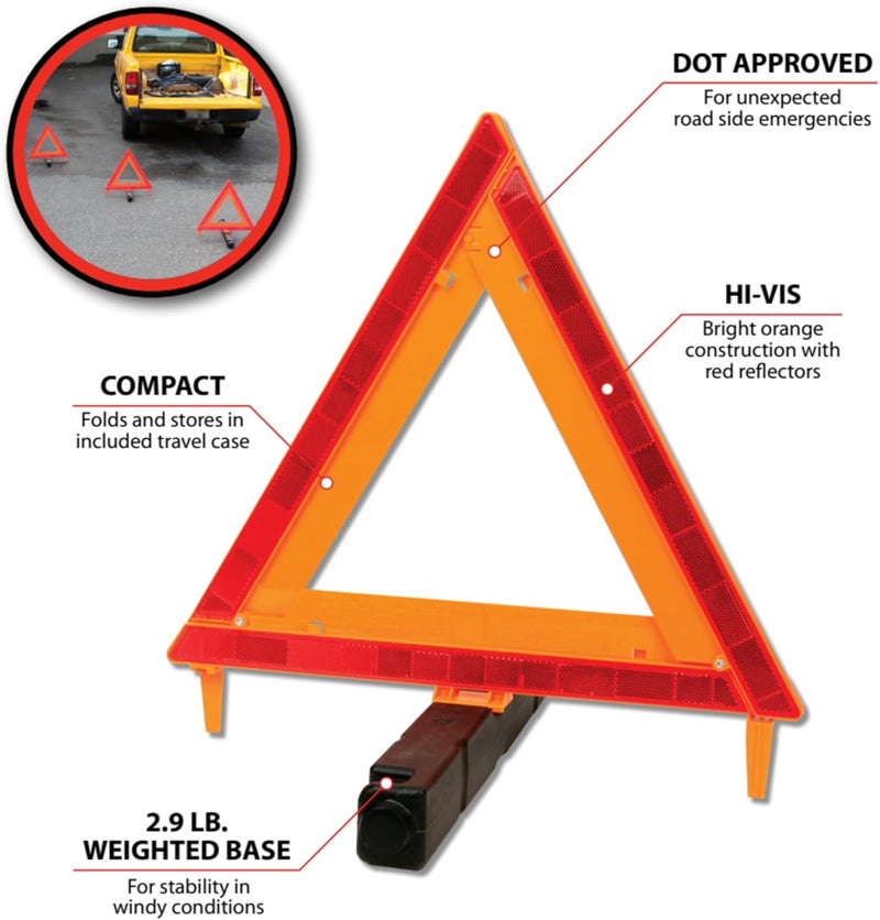 Performance Tool W1498 Large Early Warning Roadside Emergency Reflective Triangle, 3 Pack with Case (Dot Approved), 3 Pack - Image 2