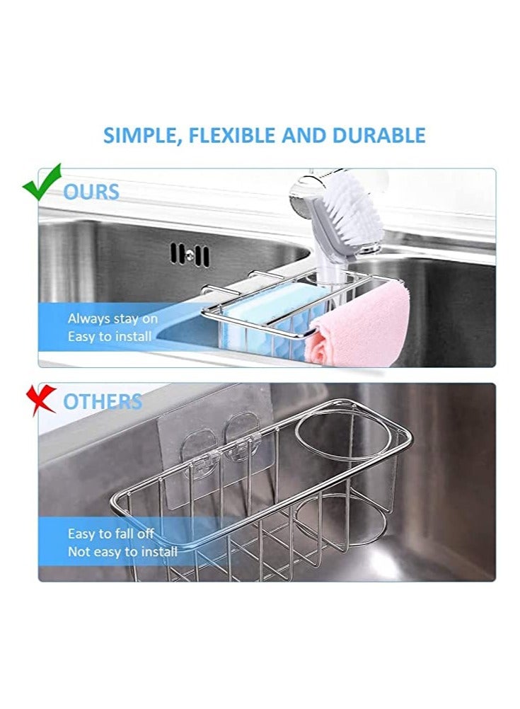 3-in-1 Kitchen Sink Organizer, Stainless Steel Sponge Holder with Adhesive Pad, No Drill Caddy for Sponge, Dish Brush, and Towel Storage  - Image 3