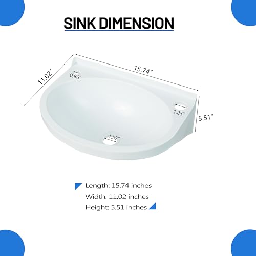 shawoo Small Bathroom Sink Wall Mount Bathroom Sink Wash basin, No-Drill Installation Self-Adhesive Sink 15.7 x 11 Inch with 1.26/0.86 Inch Faucet Hole, Mini Rv sink Plastic Sink for Home, Dorm, Garage - Image 4