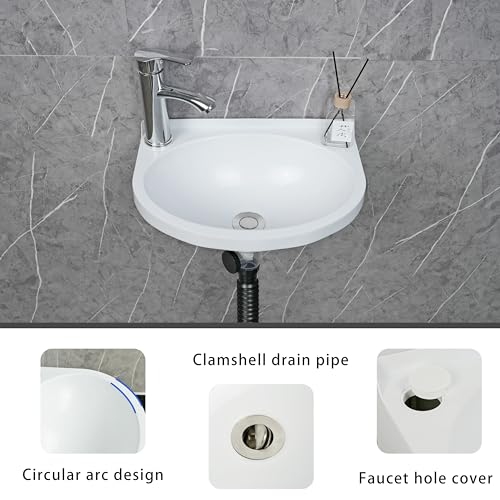 shawoo Small Bathroom Sink Wall Mount Bathroom Sink Wash basin, No-Drill Installation Self-Adhesive Sink 15.7 x 11 Inch with 1.26/0.86 Inch Faucet Hole, Mini Rv sink Plastic Sink for Home, Dorm, Garage - Image 5