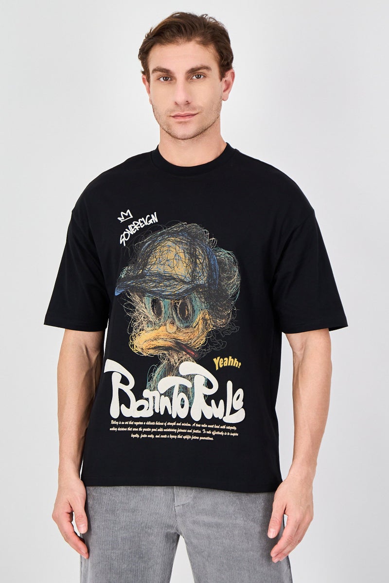 Ketch Men Crew Neck Short Sleeve Graphic Print T-Shirt, Black - Image 1