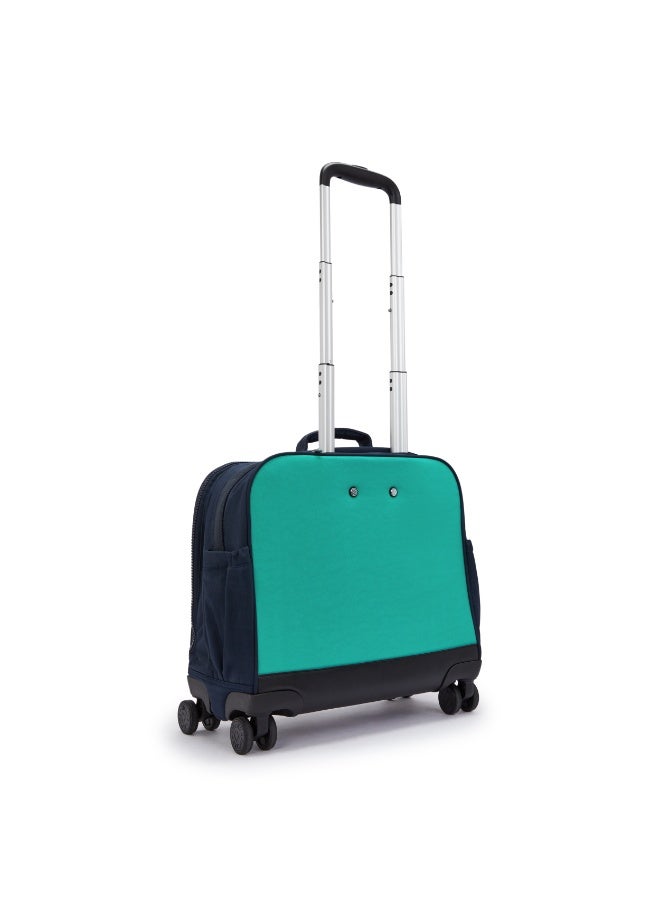 kipling New Storia Kids' 4-Wheeled School Bag with Laptop Compartment Blue Green Block - Image 2