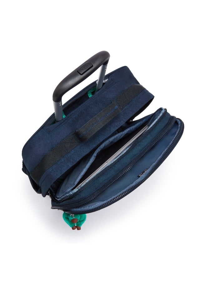 kipling New Storia Kids' 4-Wheeled School Bag with Laptop Compartment Blue Green Block - Image 3